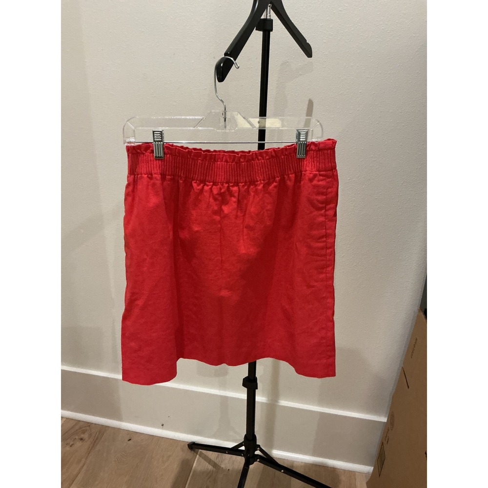 J.Crew Re-Imagined Red Linen Blend Paperbag Waist Pull On Skirt with Pockets 12